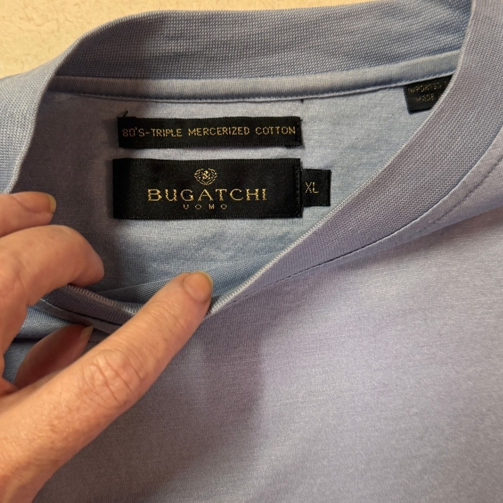 Bugatchi Uomo Blue Mercerized Cotton Long Sleeve T-Shirt XL Luxury Basic - Picture 3 of 6